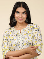 Thumbnail for Aramya Straight Soft Cotton Floral Print Women's Kurta - Off White - Distacart