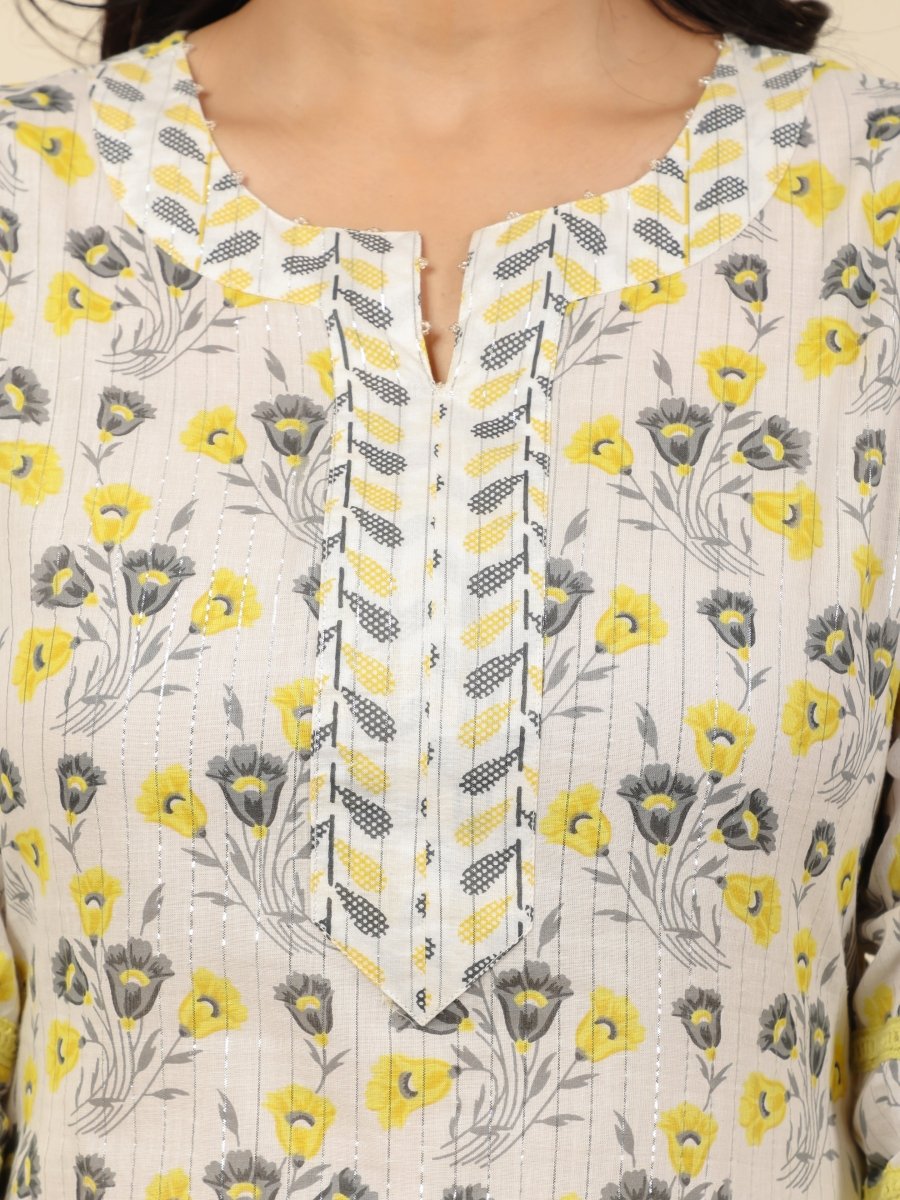Aramya Straight Soft Cotton Floral Print Women's Kurta - Off White - Distacart