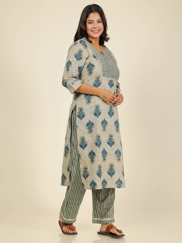 Aramya Straight Soft Cotton Floral Print Women's Kurta - Beige - Distacart