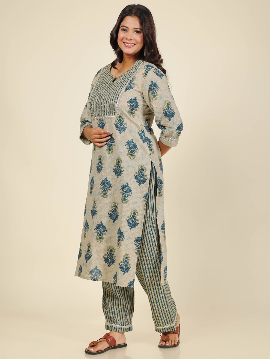 Aramya Straight Soft Cotton Floral Print Women's Kurta - Beige - Distacart