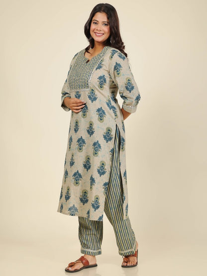 Aramya Straight Soft Cotton Floral Print Women's Kurta - Beige - Distacart