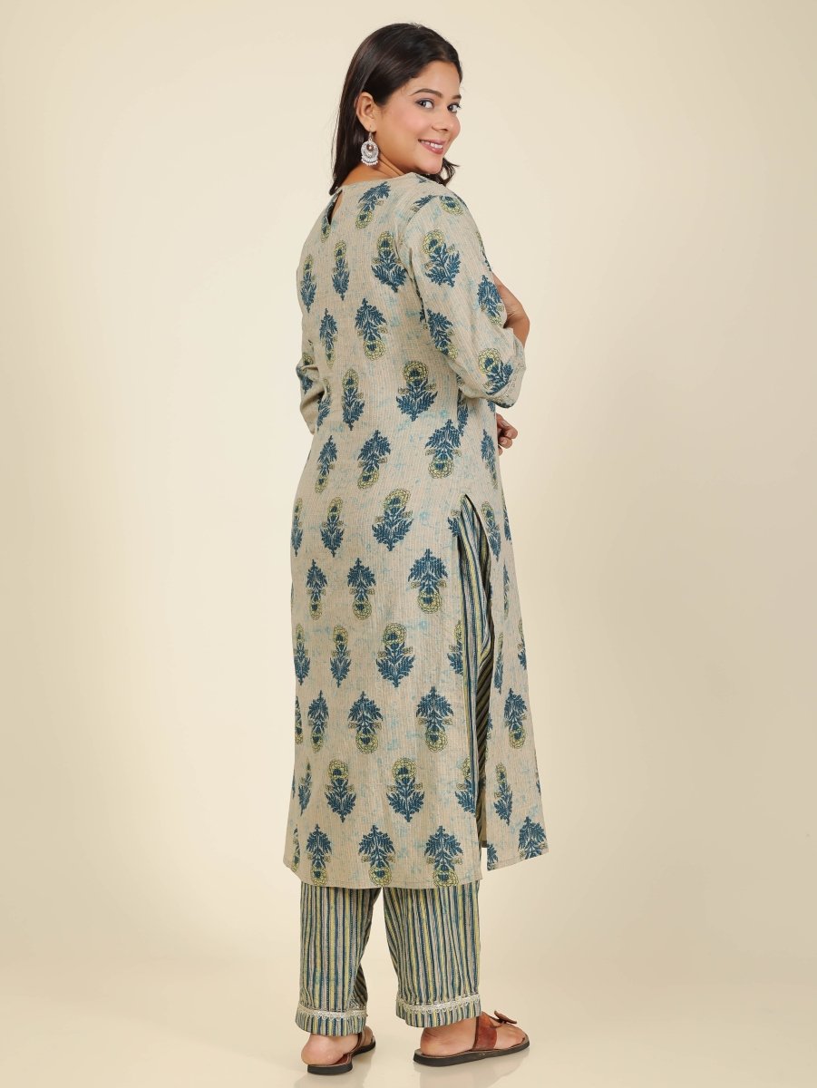 Aramya Straight Soft Cotton Floral Print Women's Kurta - Beige - Distacart