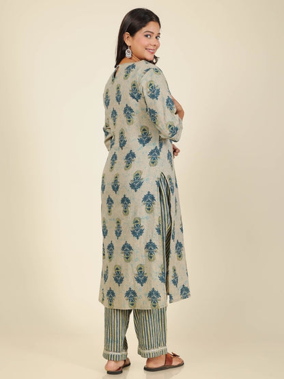 Aramya Straight Soft Cotton Floral Print Women's Kurta - Beige - Distacart