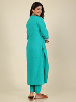 Thumbnail for Aramya Straight Kantha Cotton Woven Design Print Women's Kurta - Turquoise - Distacart