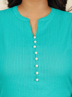 Thumbnail for Aramya Straight Kantha Cotton Woven Design Print Women's Kurta - Turquoise - Distacart