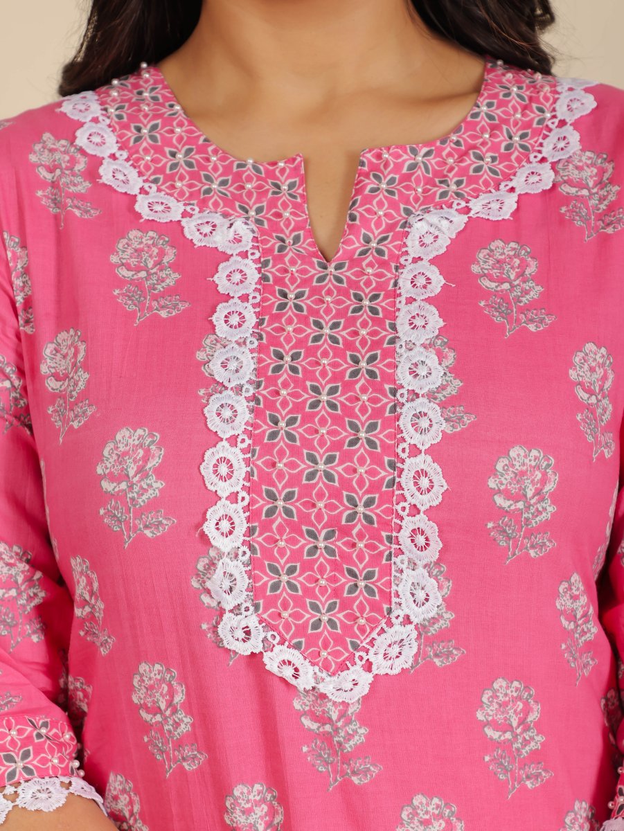 Aramya Straight Soft Cotton Floral Print Women's Kurta - Pink - Distacart