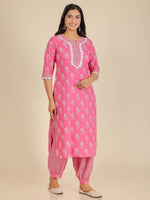 Thumbnail for Aramya Straight Soft Cotton Floral Print Women's Kurta - Pink - Distacart