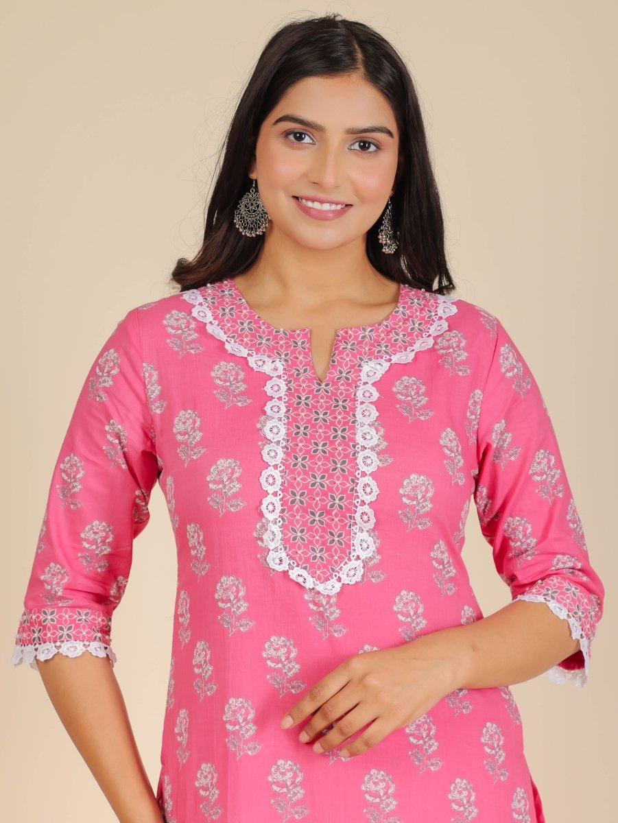Aramya Straight Soft Cotton Floral Print Women's Kurta - Pink - Distacart
