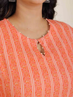 Thumbnail for Aramya Straight Soft Cotton Striped Print Women's Kurta - Orange - Distacart
