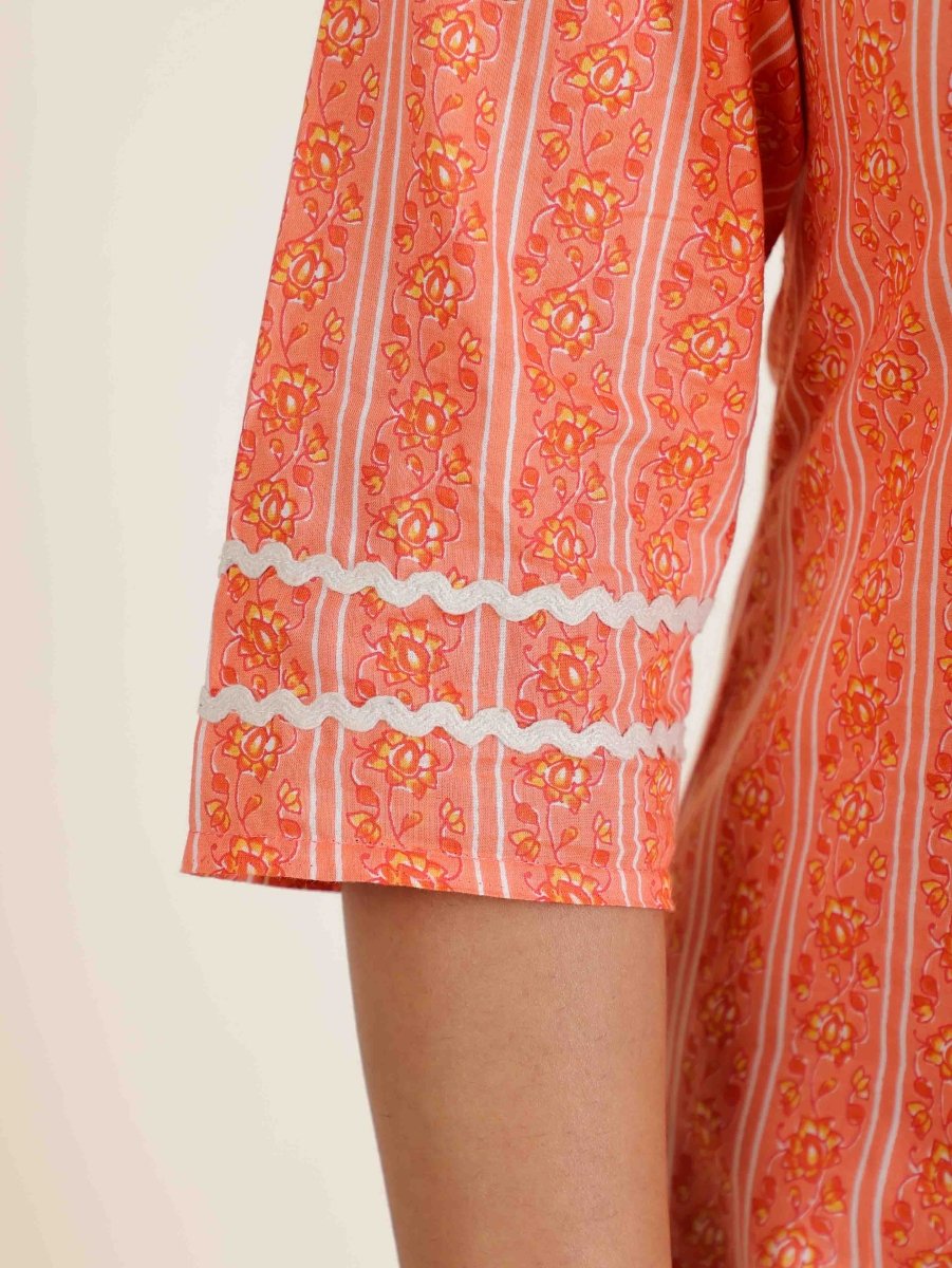 Aramya Straight Soft Cotton Striped Print Women's Kurta - Orange - Distacart