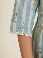 Thumbnail for Aramya Straight Linen Cotton Striped Print Women's Kurta - Blue - Distacart