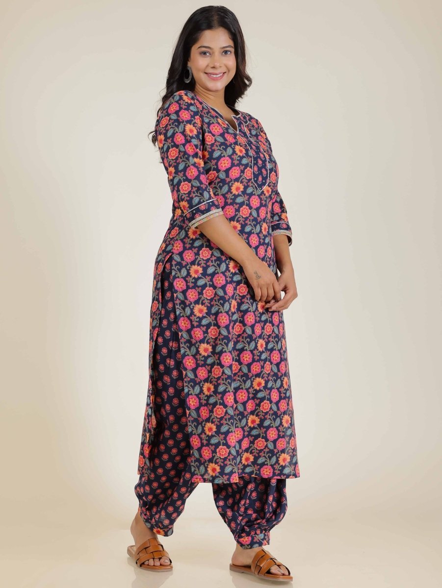 Aramya Straight Soft Cotton Floral Print Women's Kurta - Blue - Distacart