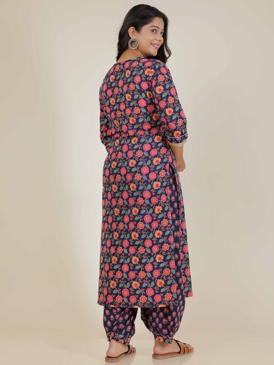Aramya Straight Soft Cotton Floral Print Women's Kurta - Blue - Distacart