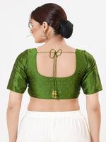 Thumbnail for Joban Fashion Mehendi-Green Taffeta Silk Elbow Sleeveless Front Open Blouse