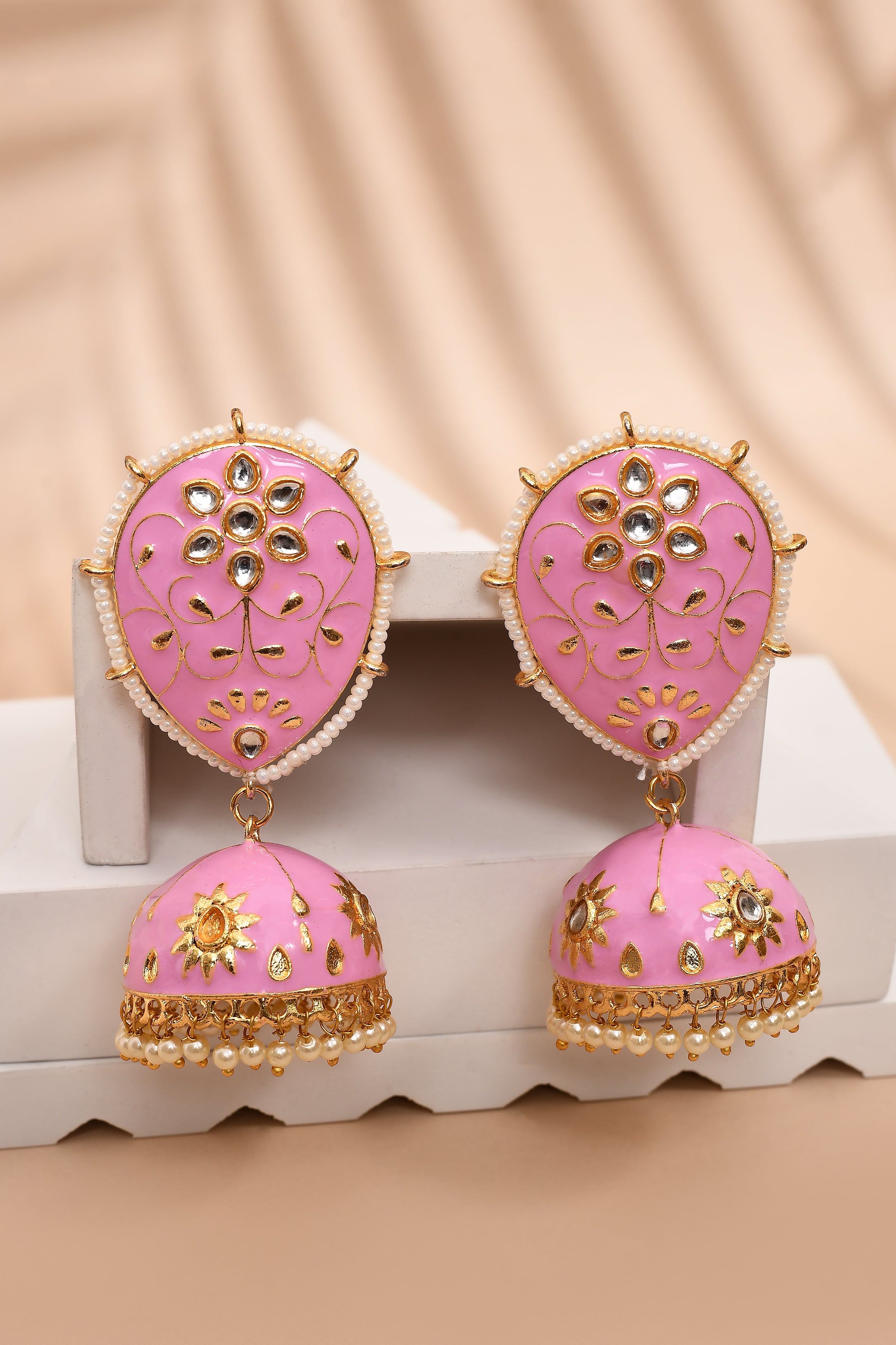 Sky Light Pink Jhumka Earrings for Womens for Ethnic Party by House of Ree - Distacart