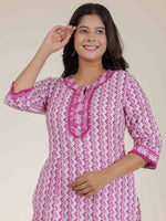 Thumbnail for Aramya Straight Soft Cotton Abstract Print Women's Kurta - Pink - Distacart