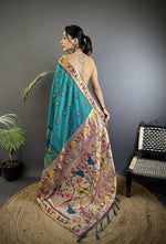Thumbnail for Joban Fashion Cyan Blue Paithani Soft Silk Meenakari Saree