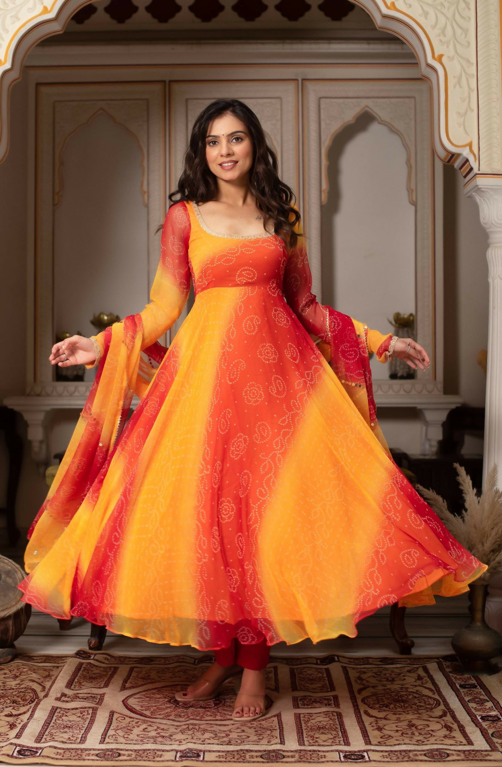 Teeya Creation Womens New Trending Festival Marriage Season Party Wear Look Yellow Gown Set - Dista