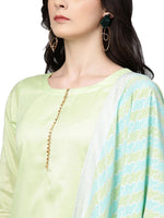Thumbnail for Ahalyaa Women's Sea Green Cotton Blend Solid Kurta Trouser Set With Dupatta