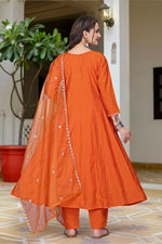 Thumbnail for The52 Women's Beautiful Vichitra Fabric Embroidery Work Flared Anarkali Pant and Dupatta Set - Distacart