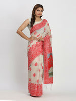 Thumbnail for Astita Linen Cotton Cream & Red Saree