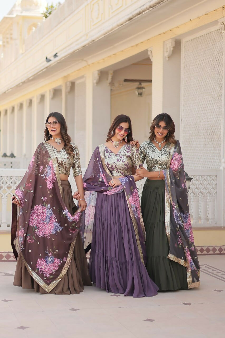 Preksha Creation Faux Georgette With Sequins Embroidered Work Women Lehenga Choli - Light Green - Distacart