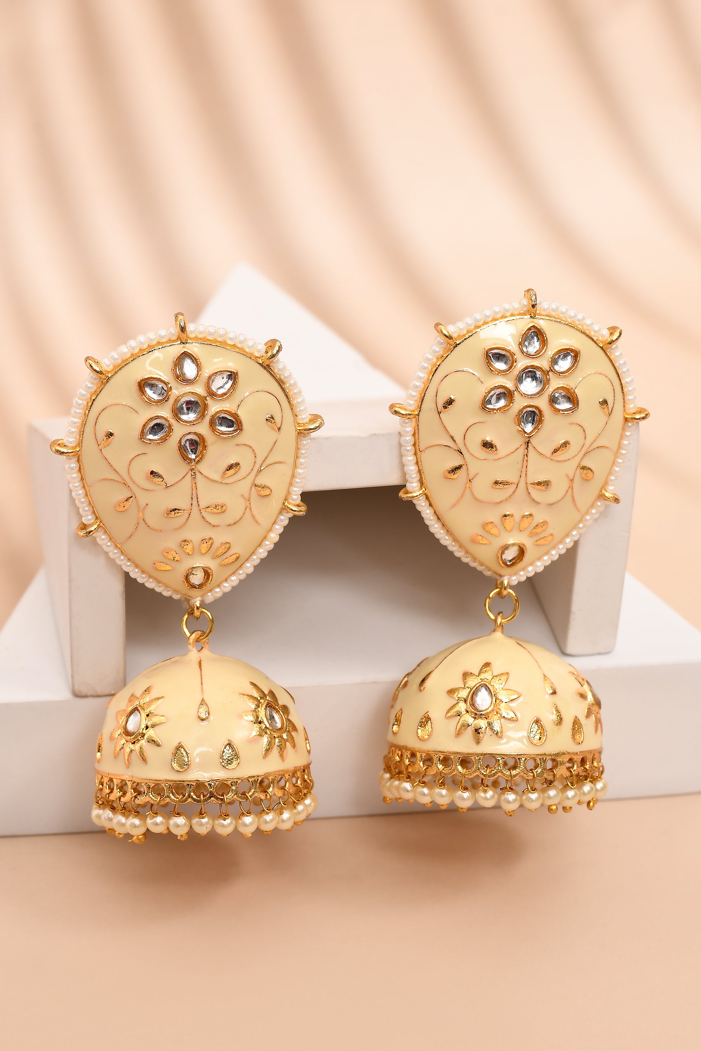 Beige Jhumka Earrings for Womens for Ethnic Party by House of Ree - Distacart