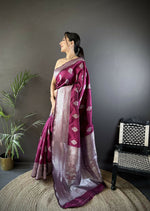 Thumbnail for Joban Fashion Magenta Floral Motifs Soft Silk Banarasi Saree - Distacart