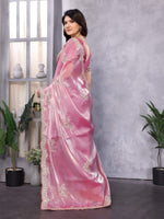 Thumbnail for Vastranavya Baby Pink Embroidery Work Shimmer Chiffon Saree with Unstitched Blouse