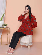 Thumbnail for Miravan Womens Brown Animal Printed Balloon Sleeves V Neck Butterfly Top - Distacart