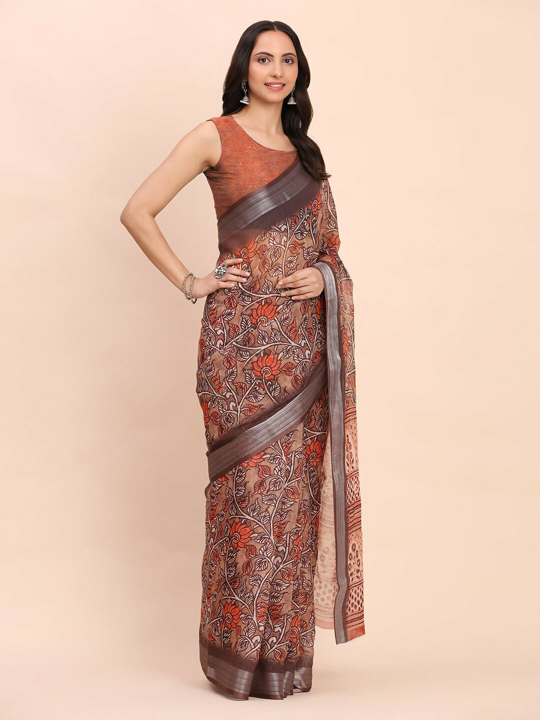 Astita Linen Cotton Brown Saree