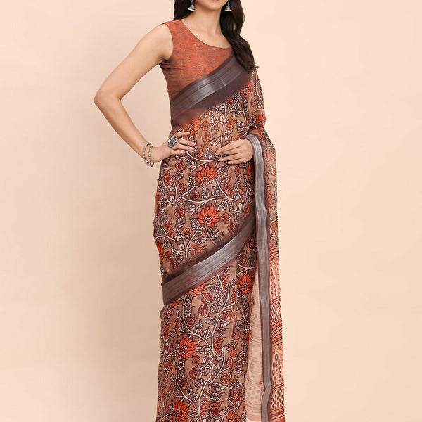 Astita Linen Cotton Brown Saree