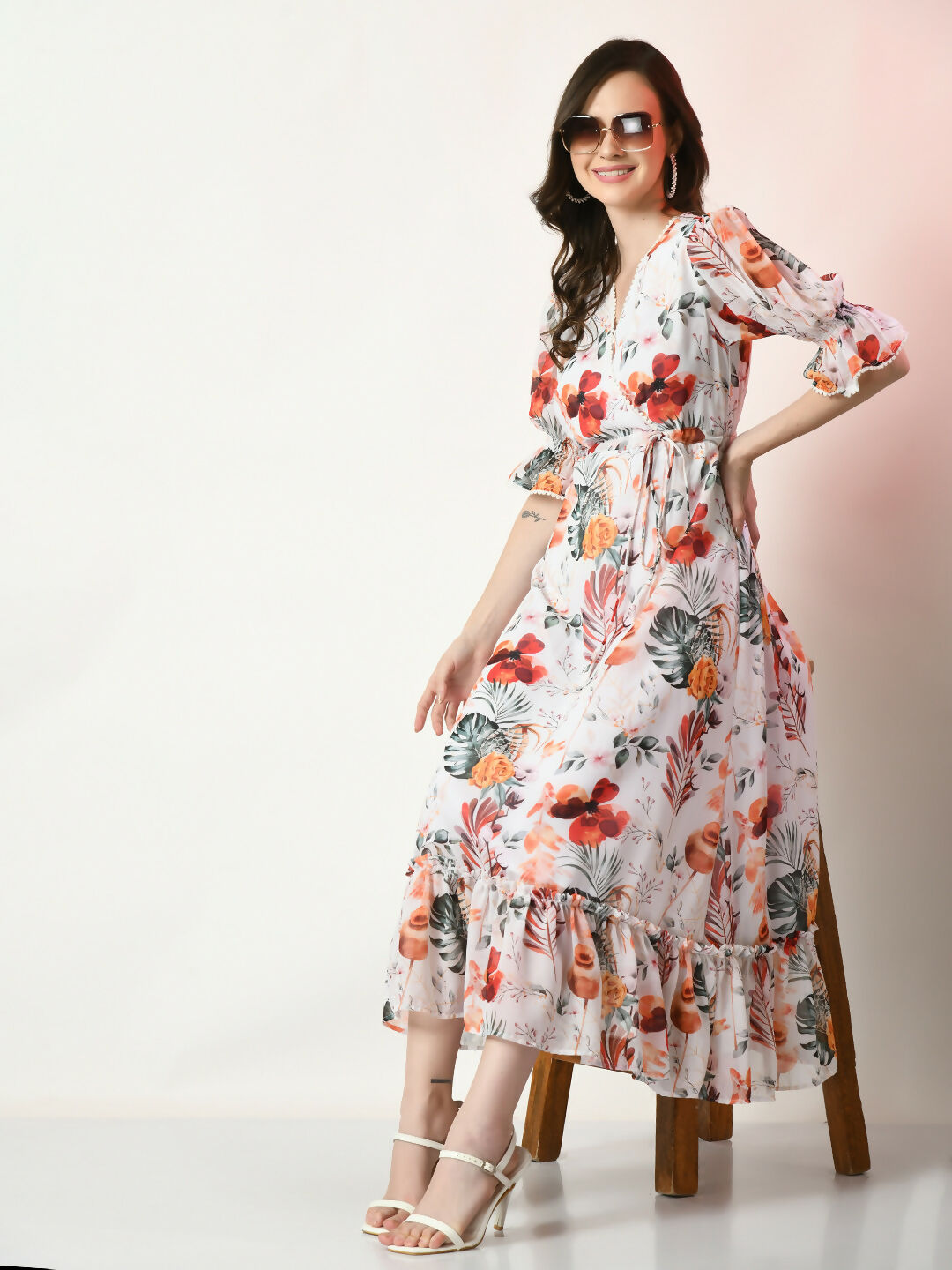 Myshka Women's White Printed Dress - Distacart