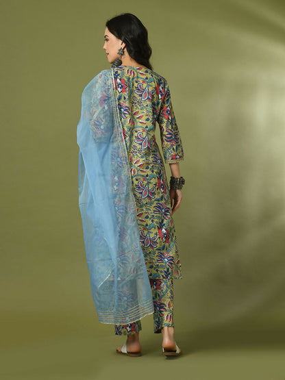 Myshka Women's Multi Printed Cotton Straight Party Kurta Set With Dupatta - Distacart