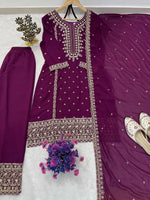 Thumbnail for Teeya Creation Wine Color Faux Georgette Embroidery Work Party Wear Salwar Suit - Distacart