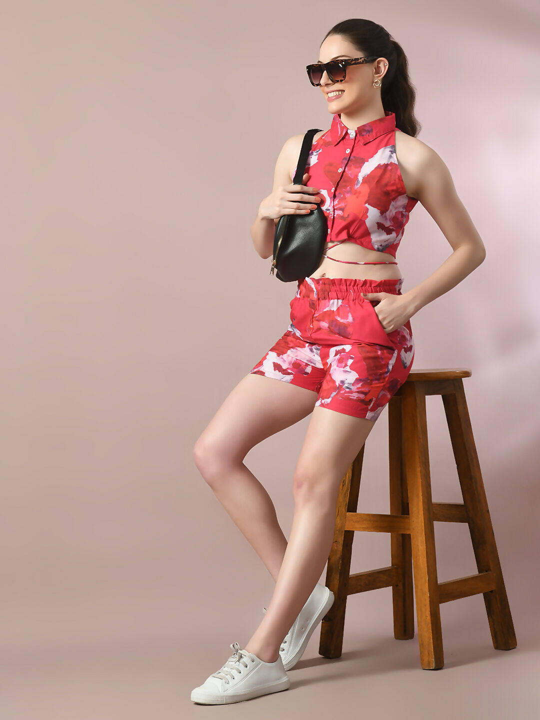 Myshka Women's Multi Printed Shirt Collar Party Top With Shorts Co-ord set - Distacart