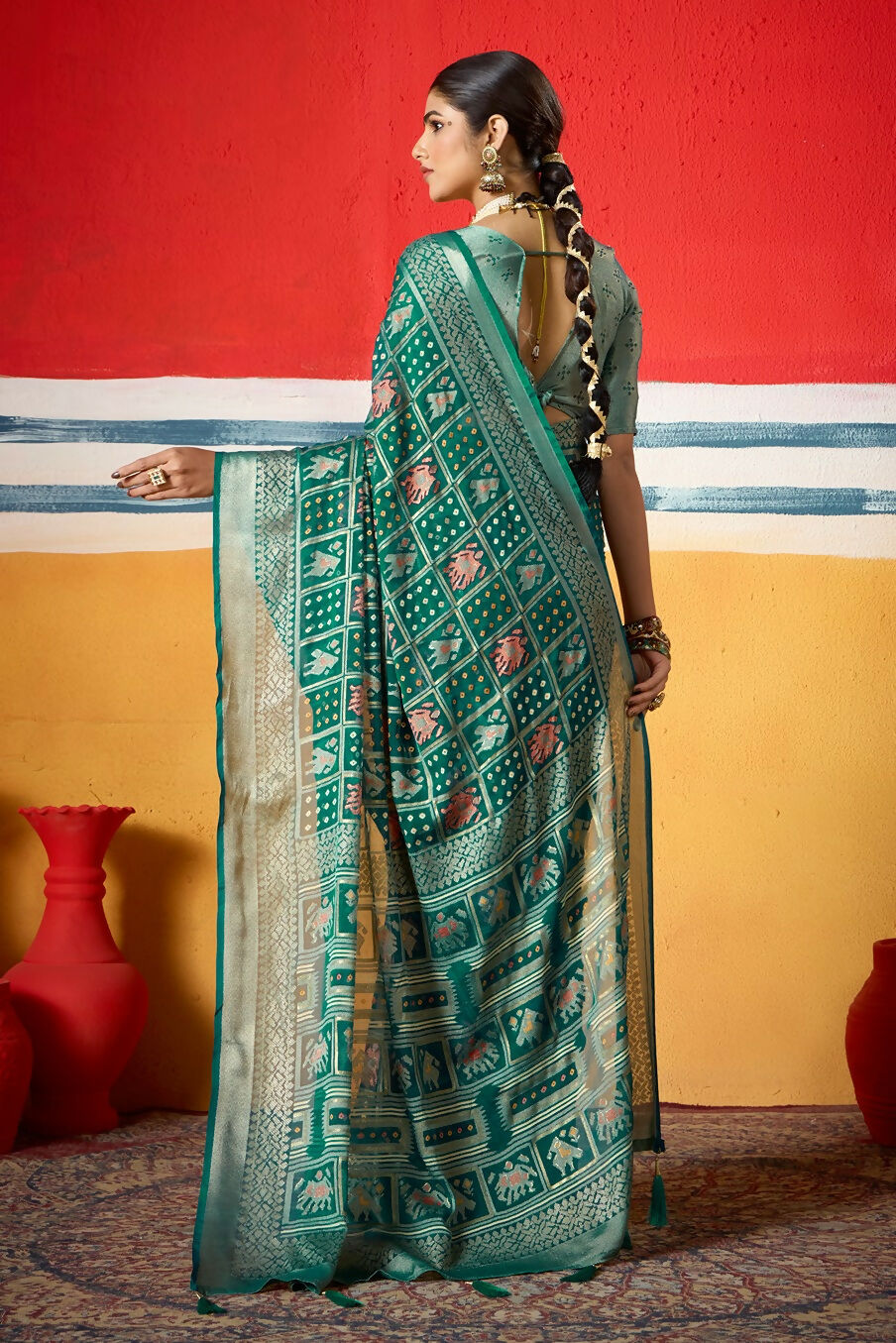 Joban Fashion Green Dull Moss Brasso Saree