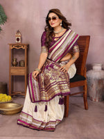 Thumbnail for Aastha Fashion Cream Kalamkari Silk Weaving Saree - Distacart