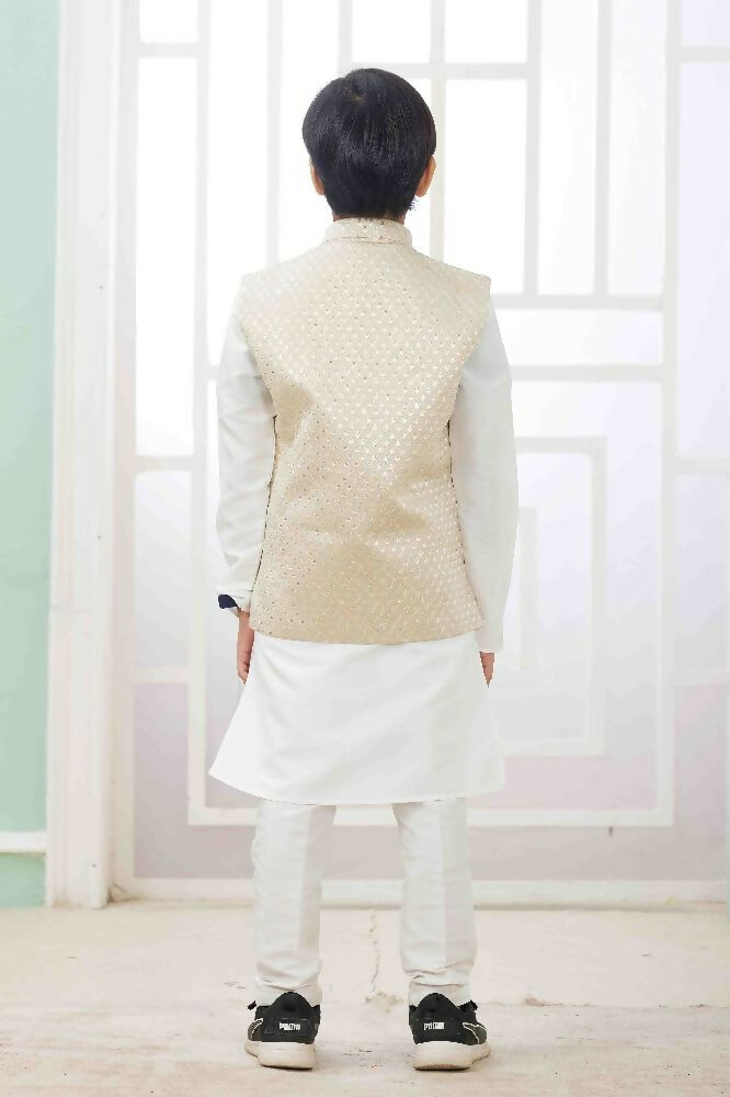Raivat Ethnic Art Silk Embroidery Work 3 Pics Jacket Set In Off White Colour - Distacart