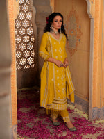 Thumbnail for Embroidered & Lace Detailed Kurta With Pant & Embroidered Dupatta Luxury, Multicolor - Hiral Fashion - Distacart