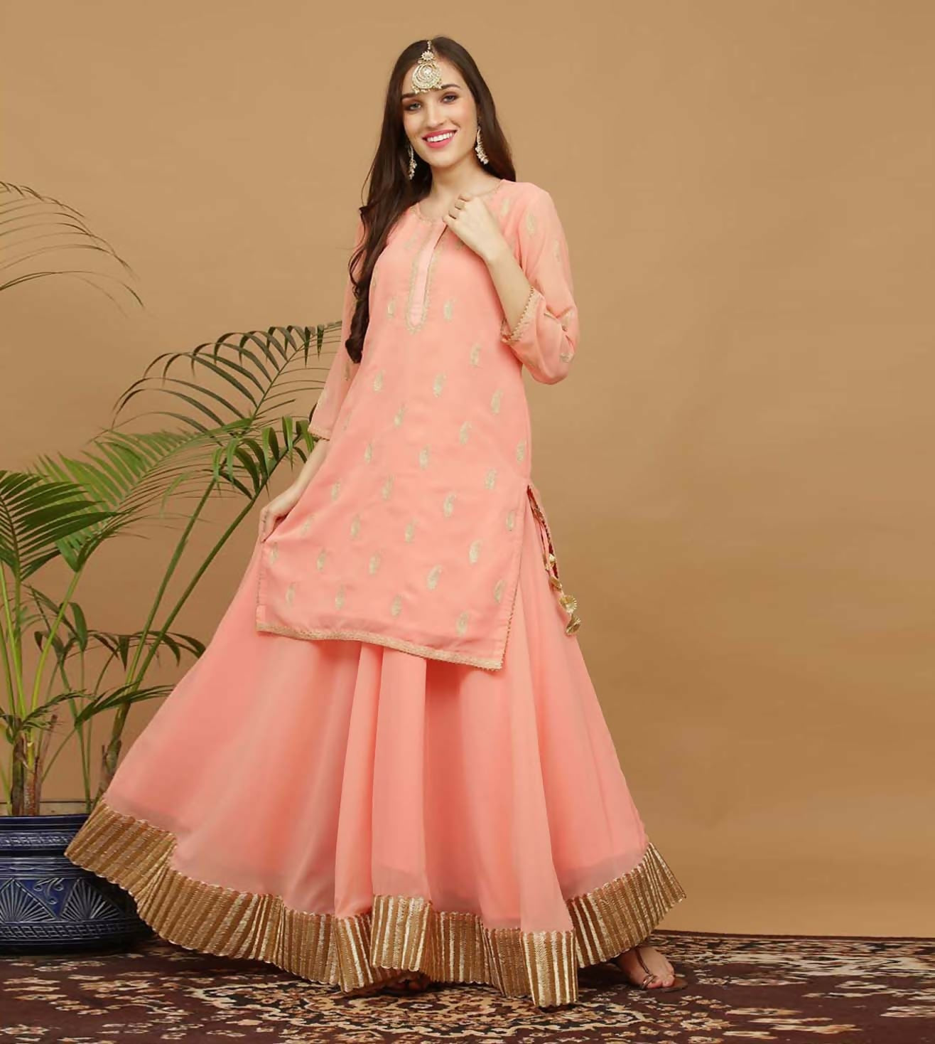 Joban Fashion Peach Georgette Lehenga Set