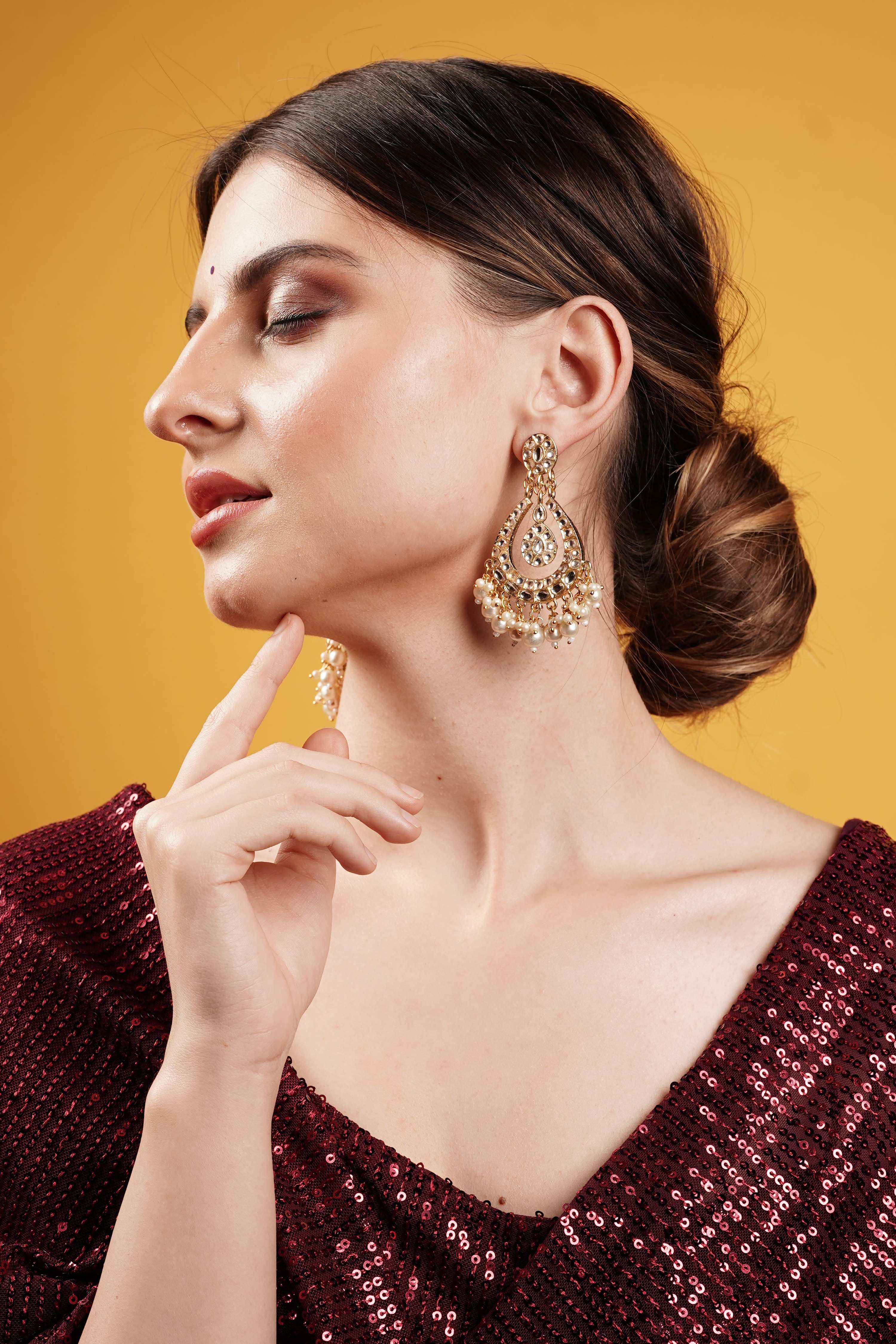 Golden Chandbali Earrings for Womens by House of Ree - Distacart