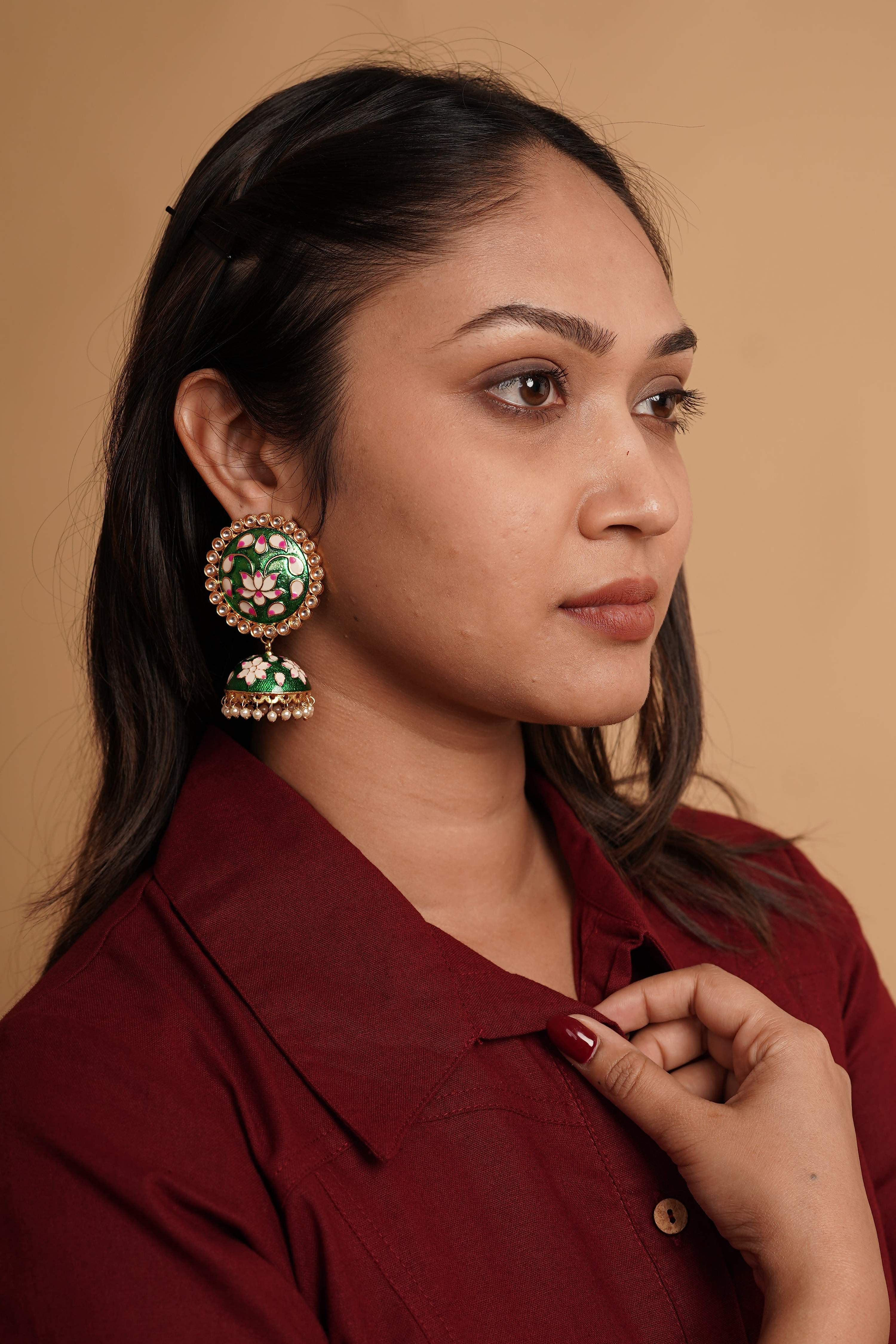 New Stylish Meenakari Green Jhumki Earring for Womens by House of Ree - Distacart