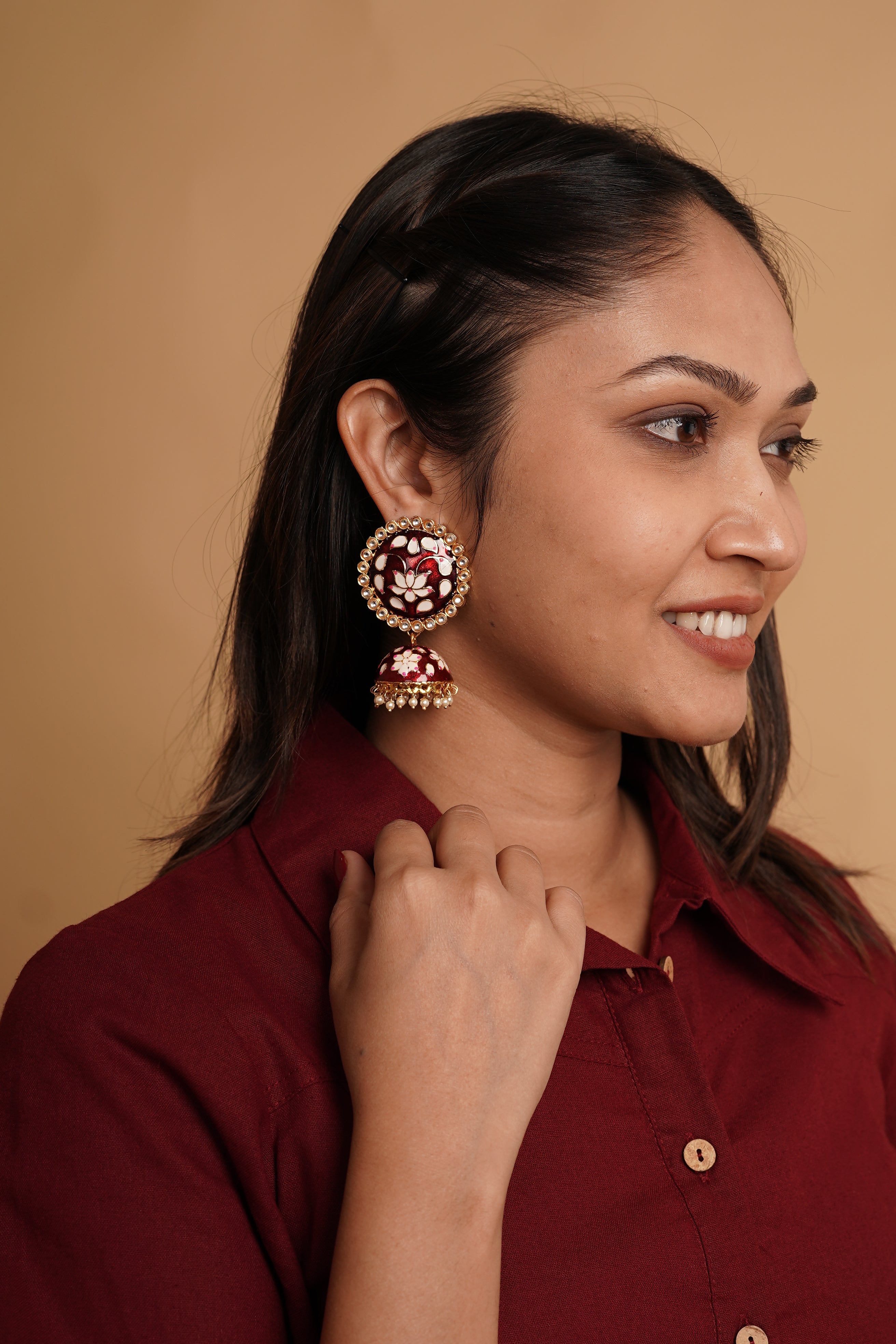 New Stylish Meenakari Maroon Jhumki Earring for Womens by House of Ree - Distacart