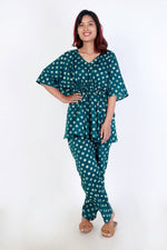 Thumbnail for Breathables Green Polka Cotton Kaftan Co-Ord Set - Dista