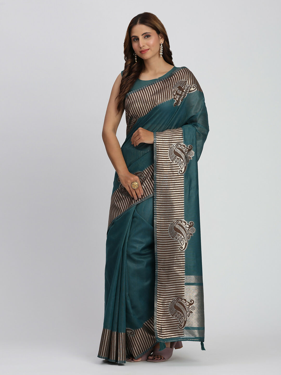 Astita Linen Cotton Sea Green Saree