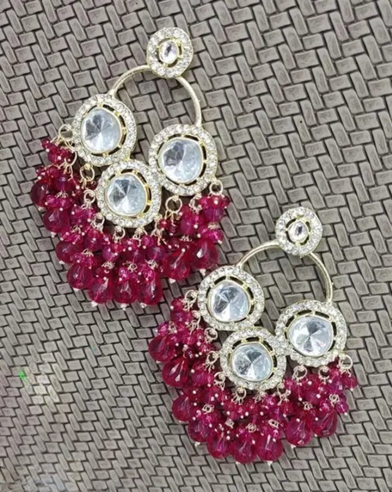 Jewel City Luxurious Polki Diamond and Ruby Chandelier Earrings