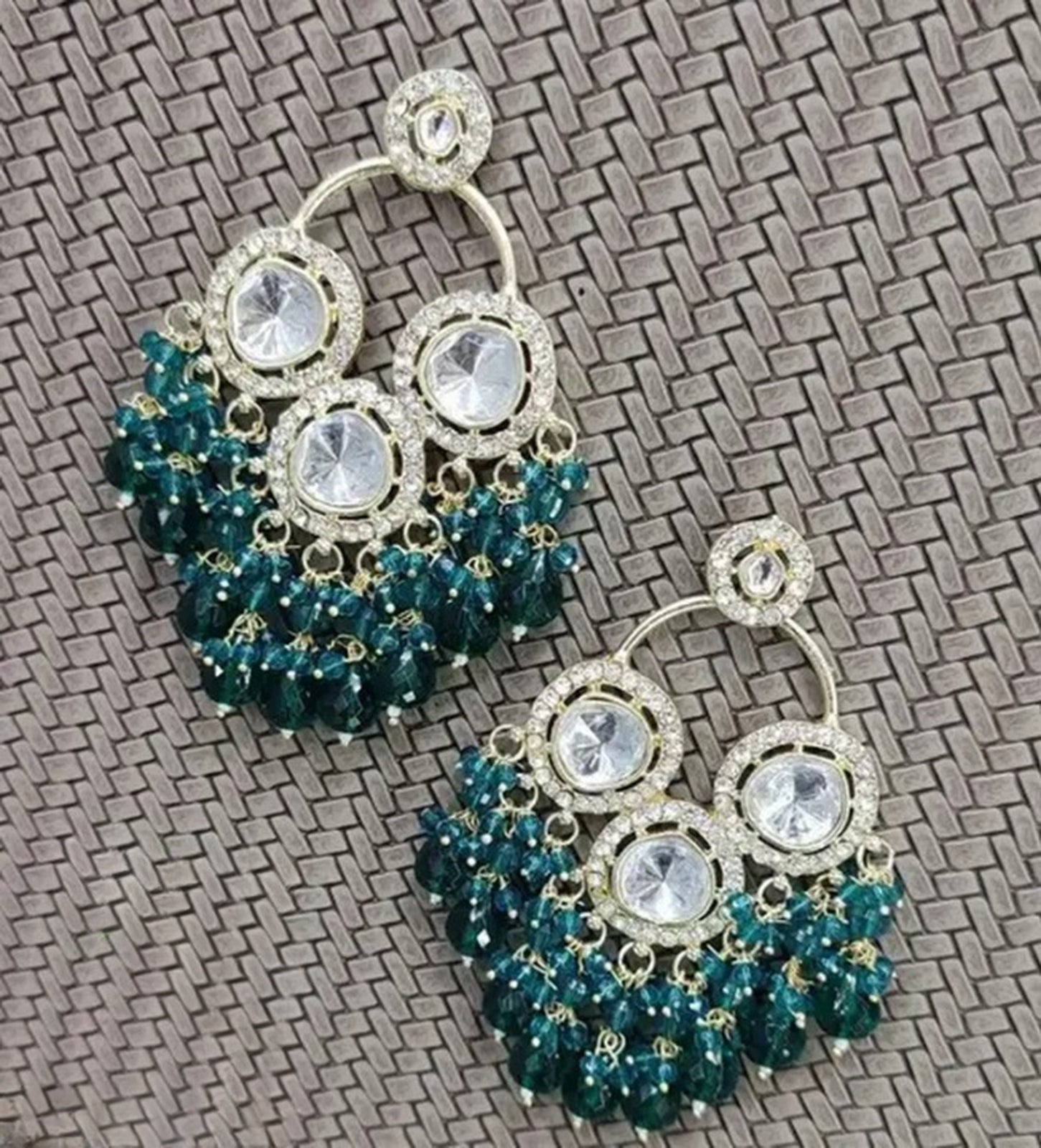 Jewel City Luxurious Polki Diamond and Rama Green Chandelier Earrings