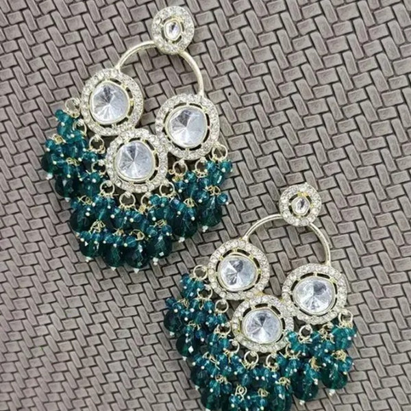 Jewel City Luxurious Polki Diamond and Rama Green Chandelier Earrings - Distacart