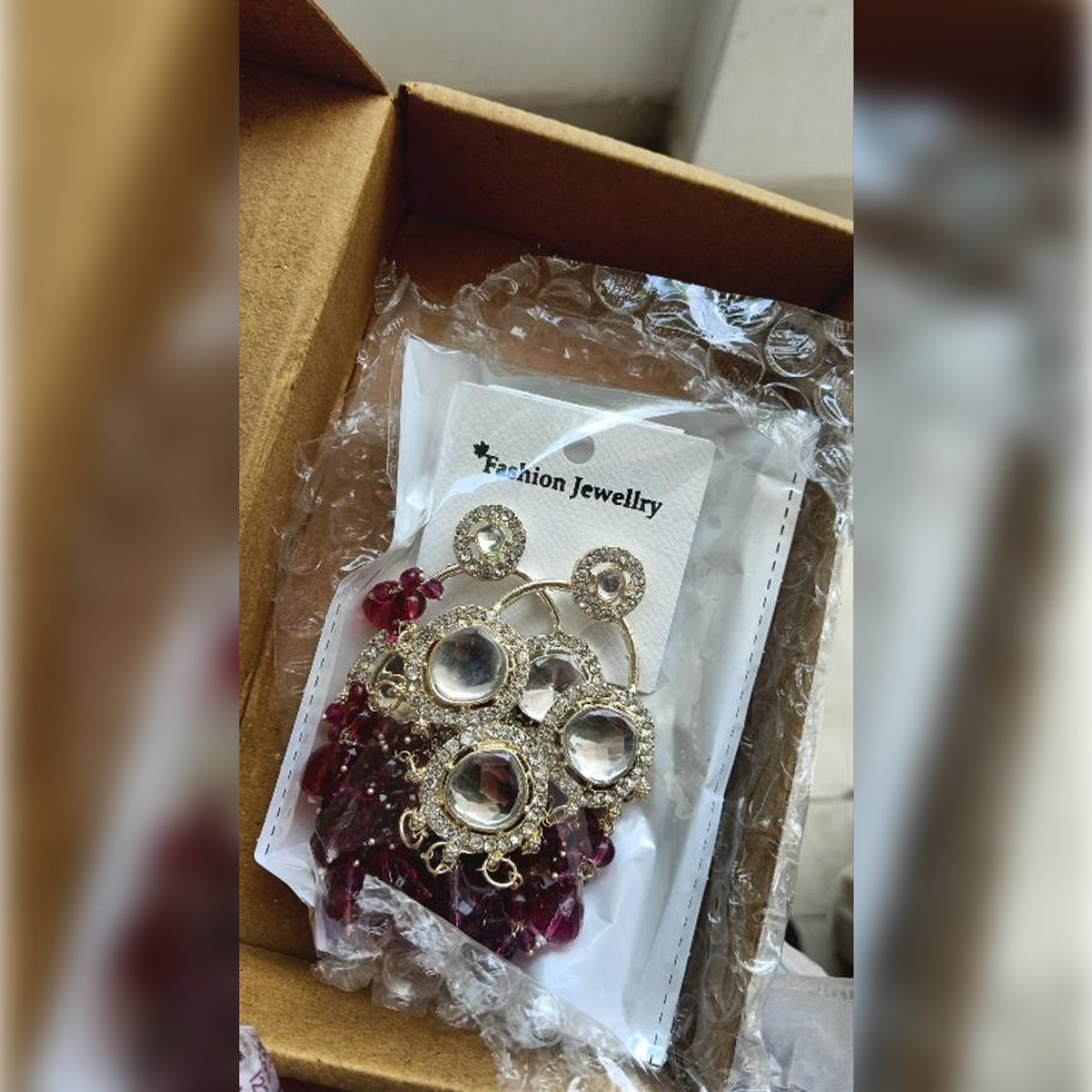 Jewel City Luxurious Polki Diamond and Wine Chandelier Earrings